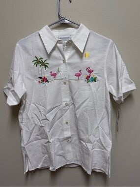 Alfred Dunner White Textured Button-Front Blouse